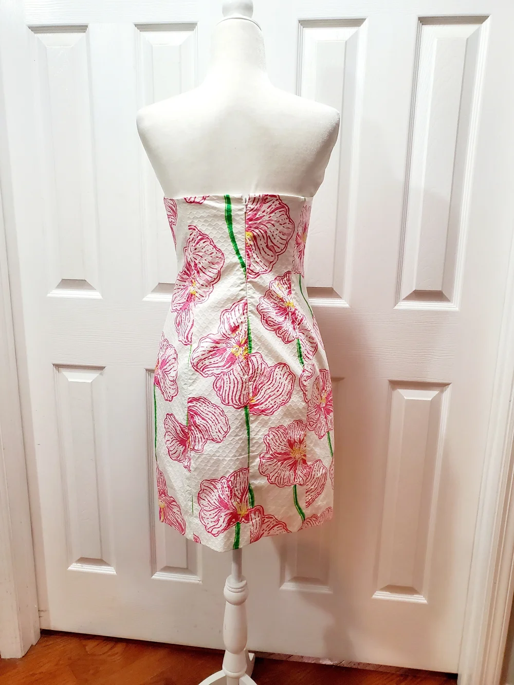 Lilly Pulitzer Inspired Strapless Floral Mini Dress Size 6 Pink Green Resortwear - Picture 4 of 14